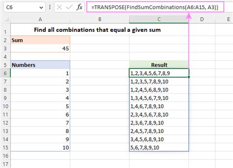 excel find combination of numbers that sum.